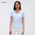 Summer v-neck bamboo slub lightweight breathable sports t-shirt women's running fitness short sleeve yoga top d26098