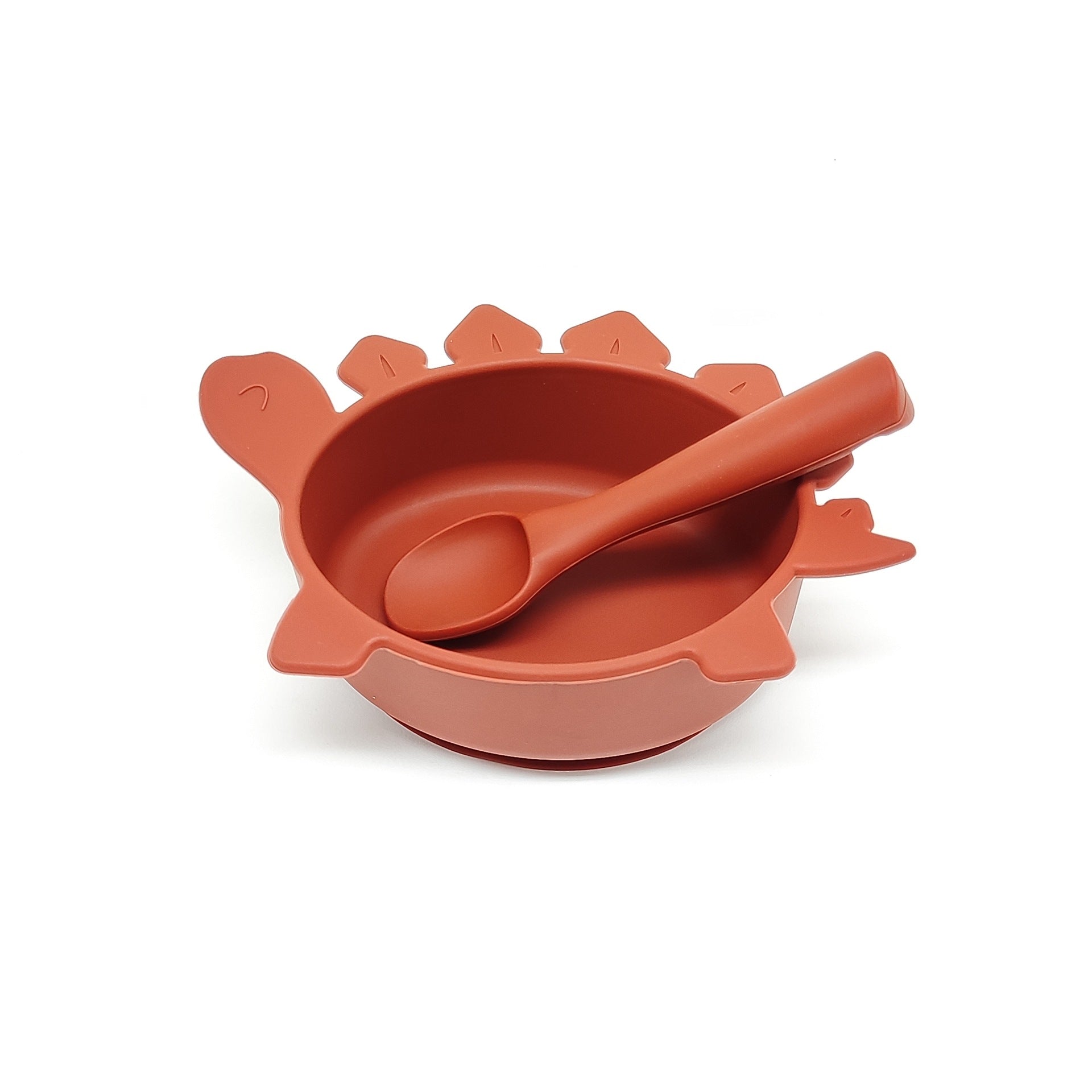 Cross-border hot-selling silicone dinosaur bowls and spoons, Mengqu non-slip tableware two-piece set, baby complementary food silicone bowls and spoons wholesale