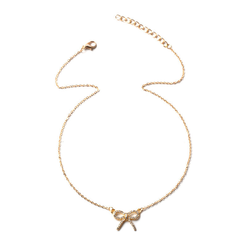 Customized necklaces: european and american cross-border jewelry, minimalist fashion bow pendant, women's zinc alloy diamond-studded necklace
