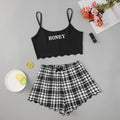 new creative chinese dragon print camisole top and plaid print shorts women's loungewear set