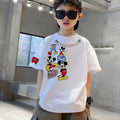 White cotton boys' short-sleeve t-shirt, summer  new arrival, loose fit, casual cartoon print, kids' half-sleeve 016