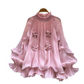 French chic floral ruffle blouse - women's summer loose fit long sleeve lantern sleeve top - ageless & elegant
