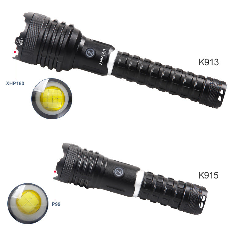Cross-border new XHP-160 strong light Type-c charging port power display output telescopic zoom LED flashlight