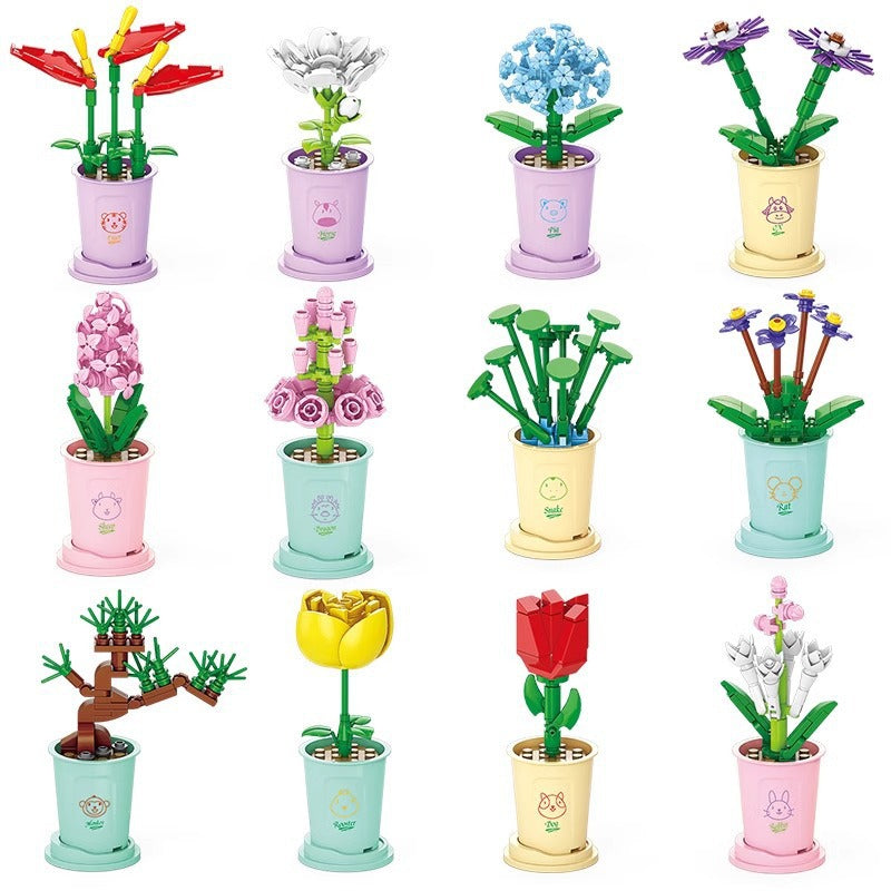 Compatible with lego bricks, succulent handmade flower pot, small particle children's educational assembly desktop ornament model gift