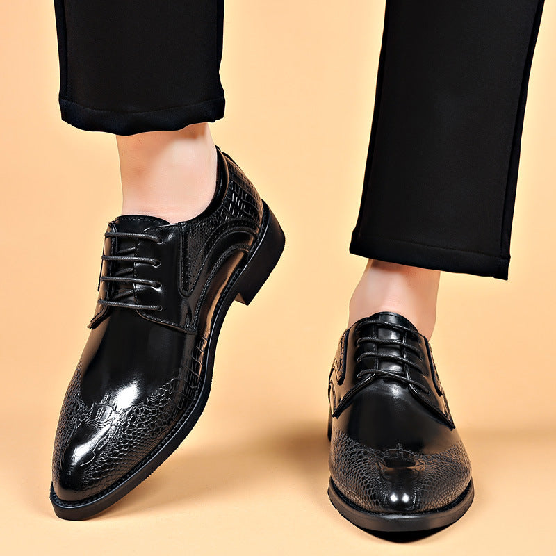 2024 new men's leather dress shoes - business casual, crocodile embossed, british style, korean design, pointed toe, plus size available