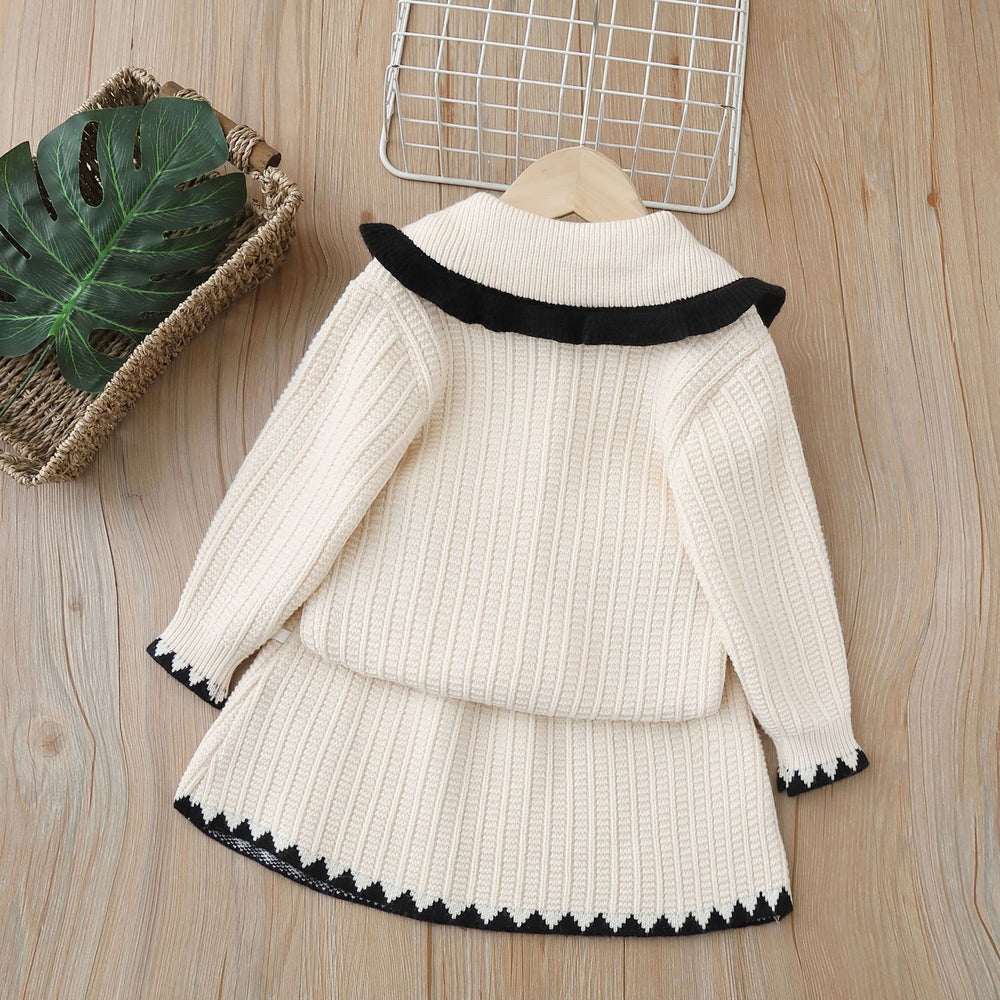 Knitted two-piece set: new autumn/winter girls' sweater dress outfit - little girl's big collar cardigan top set