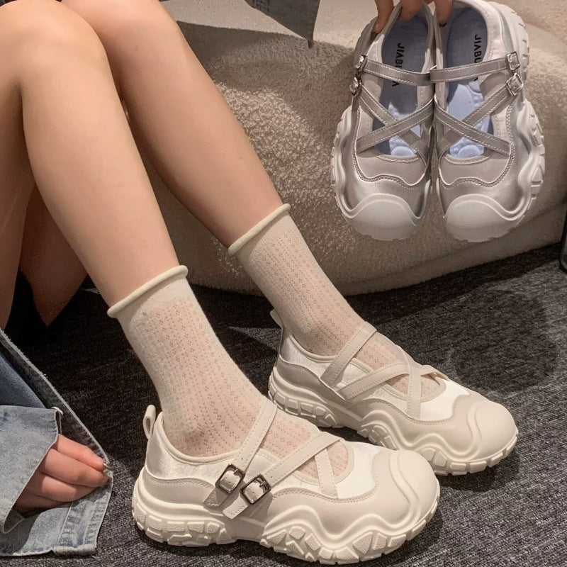 Thick sole lightweight mary jane flats women's 2026new arrival spring summer women's shoes sports casual shoes ballet training shoes