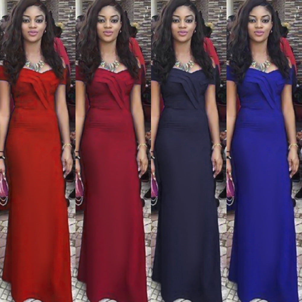 winter new arrival: women's v-neck off-the-shoulder hostess dress, long maxi dress - african style,  dropshipping available