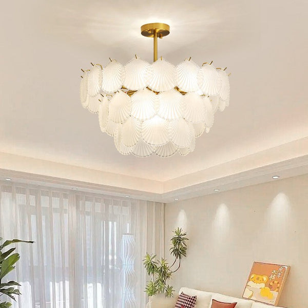 [New Product] Light Luxury Living Room Nordic Chandelier Modern Simple Atmosphere Crystal Dining Room Shell Light French Bedroom Light