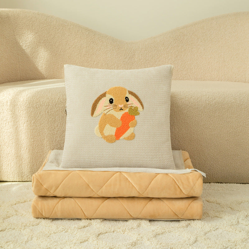 Cartoon plush throw blanket - dual use pillow blanket, crystal velvet, thickened towel embroidery, perfect for car, office, air conditioning, and nap time