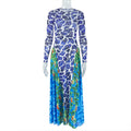European and american style foreign trade printed women's micro-sheer slim-fit bodycon midi dress with high neck and long sleeves - perfect for work