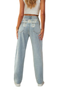 Self-built  fashion cross-border  new butterfly print light color mid-waist denim straight pants