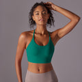 Naked sensation strappy yoga bra - triangle back, push-up, shaping sports bra - workout top for yoga and fitness
