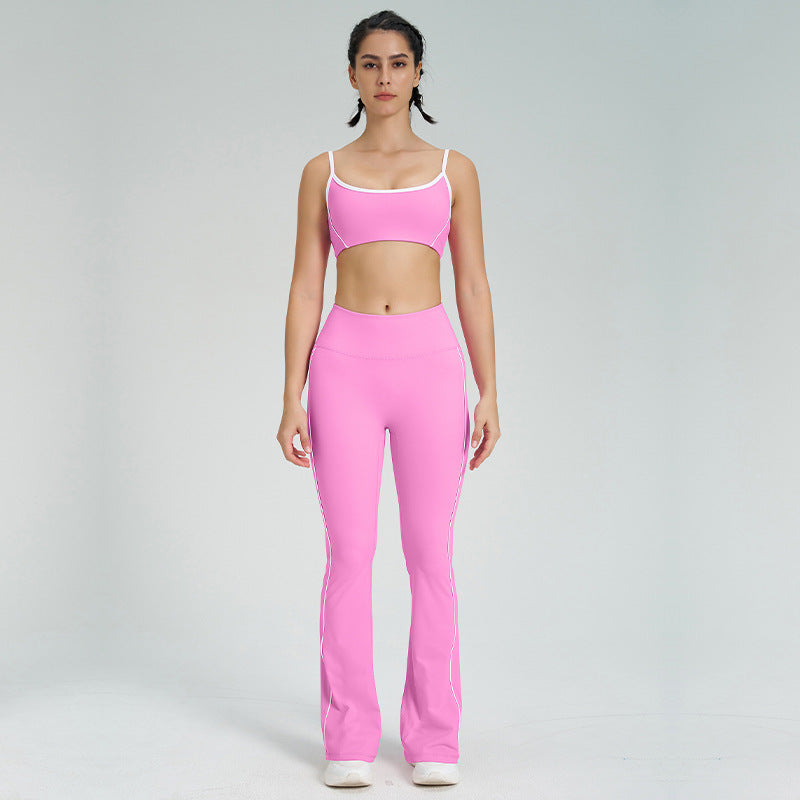 thin shoulder strap detachable chest pad fitness sling nude flared pants sports intimates yoga suit for women