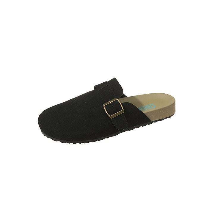 Taizhou plus size slip-on toe-cap half slippers 2025new arrivalretroflats slippers round toe suede lazy slippers