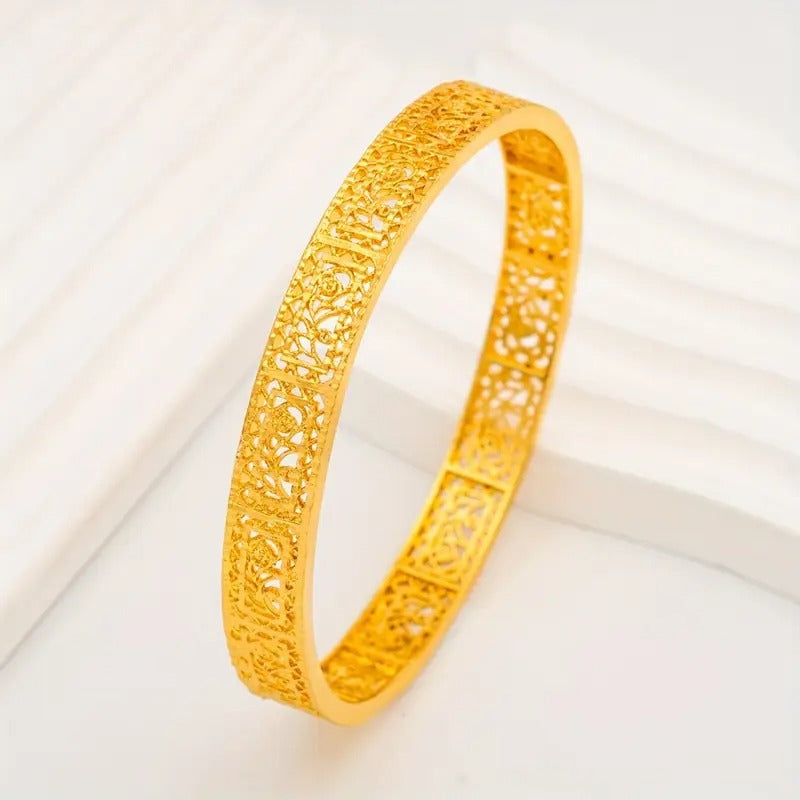 Middle eastern filigree openwork gold bangle, 66mm inner diameter, vintage court style carved bracelet, women's jewelry wholesale