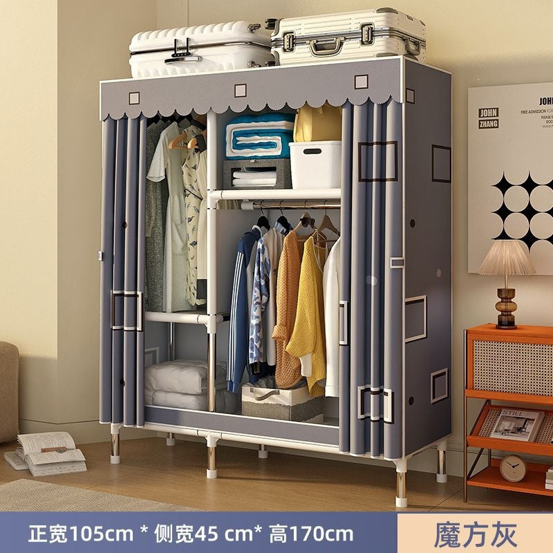 Simple wardrobe for home bedroom steel frame thickened and thickened steel pipe assembled cloth wardrobe rental room strong and durable cabinet