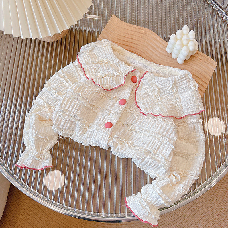 new children's lace blouse - spring/autumn outerwear, long sleeve top, versatile doll collar, stylish and trendy