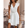 code new arrival  women's original deep v lace patchwork white dress