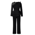 D439 independent station  new long-sleeved elegant mesh stitching beading slimming look banquet large size foreign trade jumpsuit