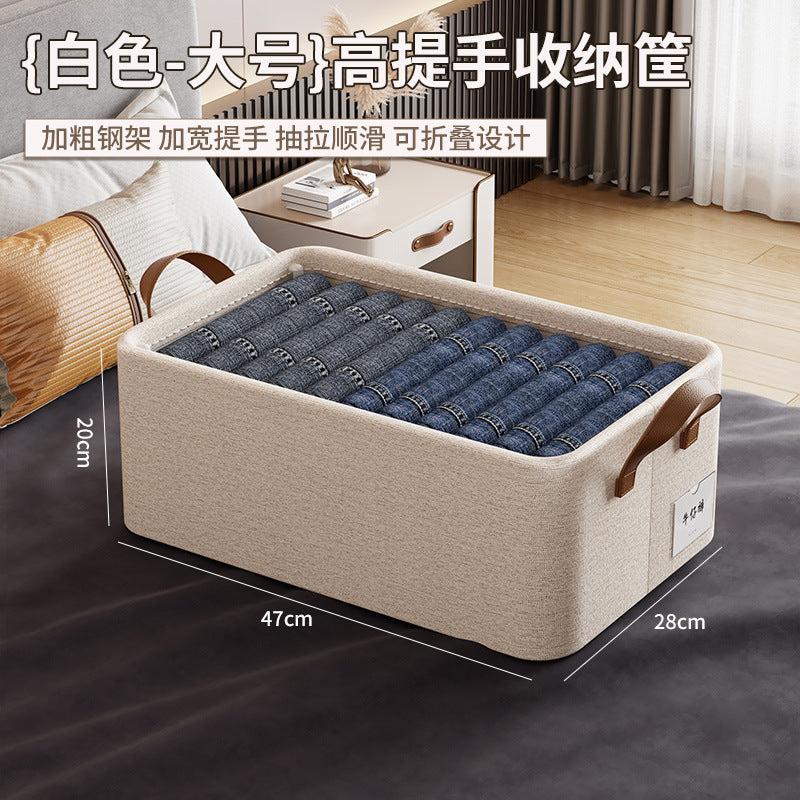 Customized cotton and linen clothing sorting storage box, wardrobe clothes storage basket, foldable fabric pants wardrobe storage box