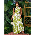 cross-border new women's elegant halter neck printed dress