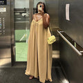 European and american cross-border women's clothing:  summer new arrivals - casual chic v-neck loose slip dress, solid color maxi dress
