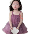 Girls' new summer purple spaghetti strap tulle dress - ethereal princess style, korean-inspired trendy summer outfit for toddlers and young girls