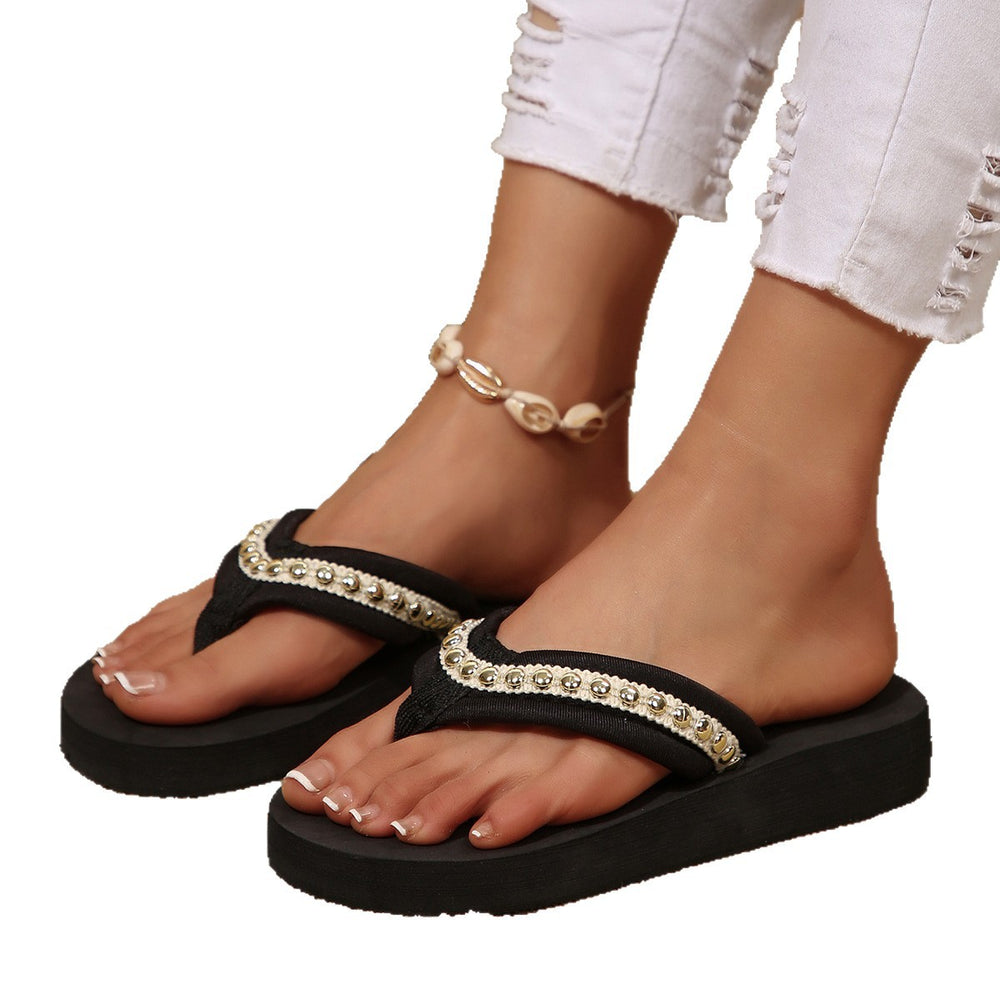 Color block platform beach sandals women's summer chunky sole soft sole wedge flip flops fashionable seaside vacation cross-border slippers