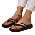 Color block platform beach sandals women's summer chunky sole soft sole wedge flip flops fashionable seaside vacation cross-border slippers