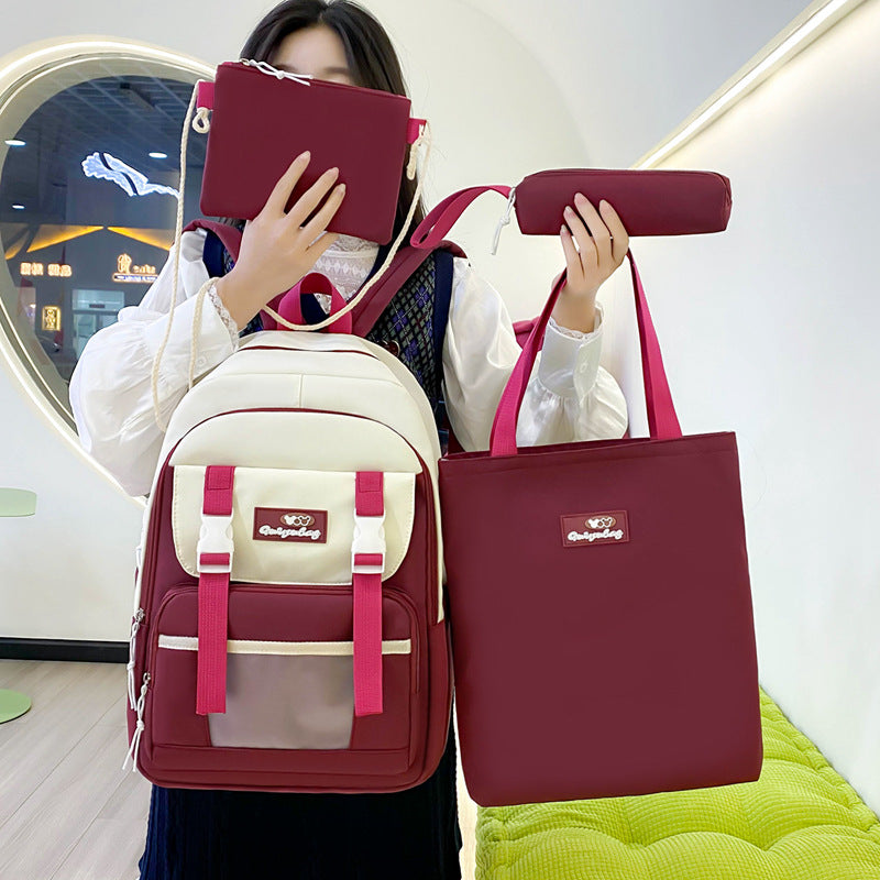 School bag, primary and secondary school student backpack 2025 new large-capacity four-piece set, school bag, tutoring bag, fashionable student backpack.