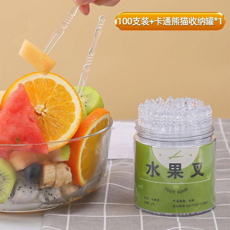 Disposable fruit fork canned storage box thickened and hardened household portable food grade transparent small fork for stall use