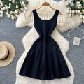 French chic sleeveless a-line knit dress - women's summer korean style high waist slimming elegant work dress