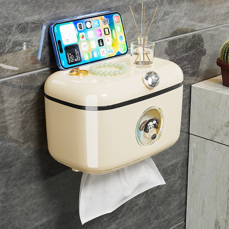 Bathroom sliding lid tissue box wall-mounted multi-functional towel storage rack punch-free waterproof roll paper storage box