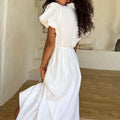 European and american style women's foreign trade dresses - summer women's dresses, fashionable casual versatile solid color v-neck waist-cinching maxi dress