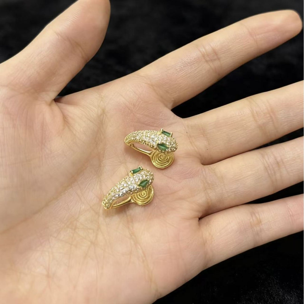 Micro-paved zircon snake earrings - women's luxury fashion, trendy, high-end, unique design, clip-on earrings