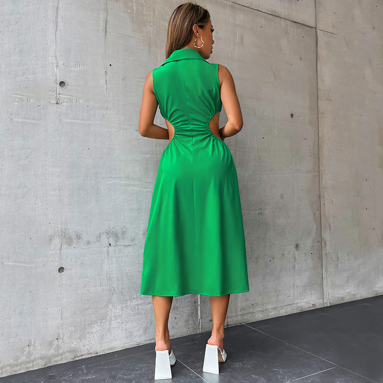 spring and autumn elegant a-line dress - european and american  style solid color sexy dress