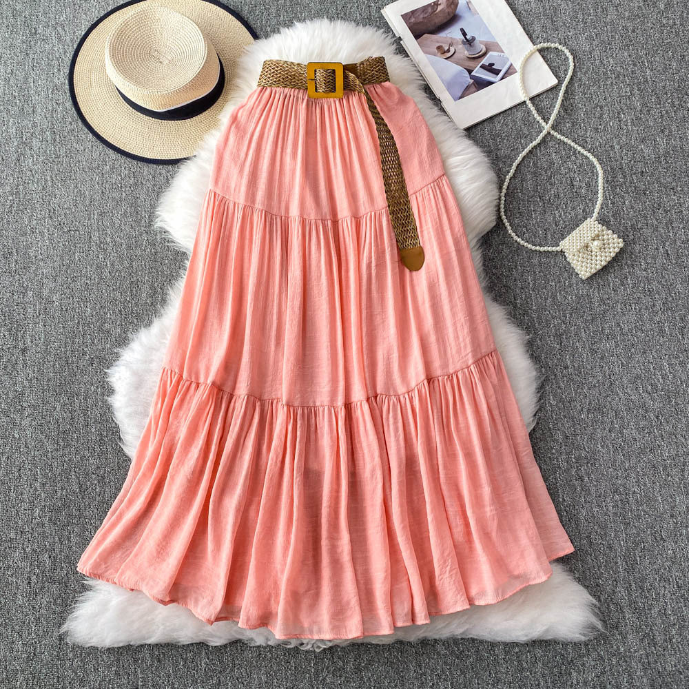 White midi skirt for women, summer  collection: petite-friendly, high-waisted, slimming, flowy, tiered cake skirt