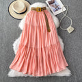 White midi skirt for women, summer  collection: petite-friendly, high-waisted, slimming, flowy, tiered cake skirt
