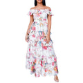 European and american 2025 summer new women's round neck long sleeve printed ruffle hem maxi dress - fashionable vacation style