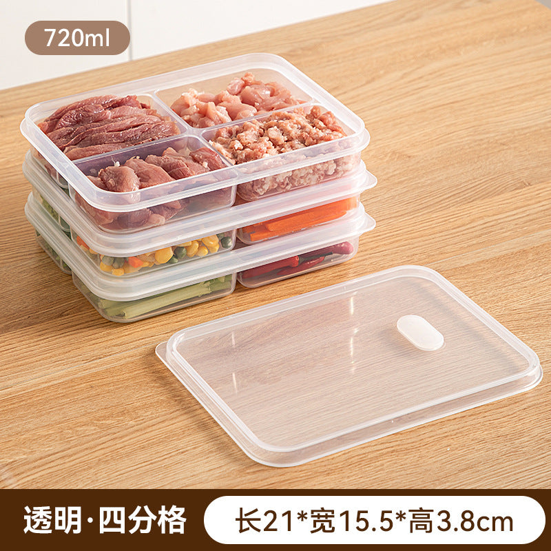 Sealed grid kitchen food storage box transparent food grade vegetable frozen meat sub-packaging refrigerator fresh storage box