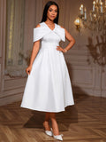 Off-the-shoulder v-neck irregular bow bridesmaid dress - slim fit a-line party dress