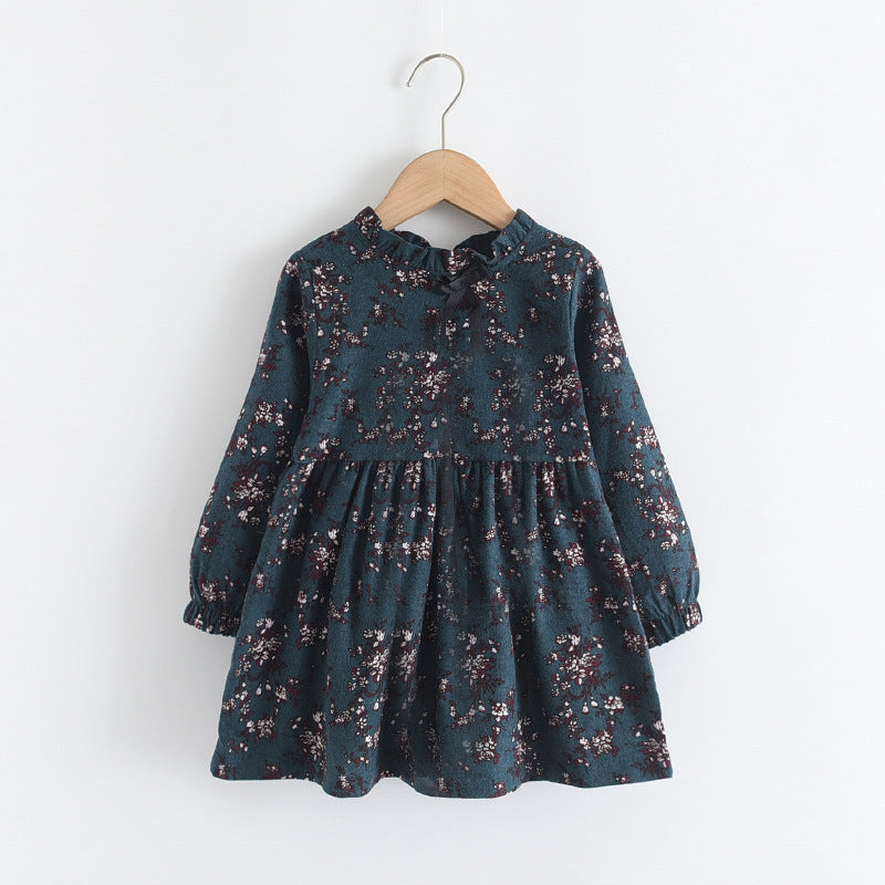new girls' dress cotton spring/autumn floral tie-up children's dress stylish princess dress wholesale