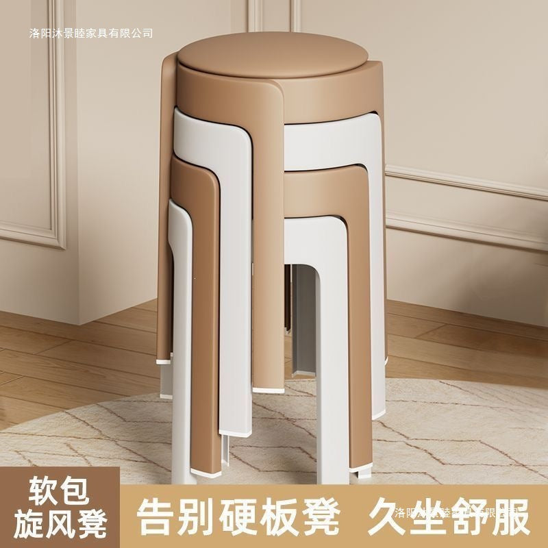 Soft-packed casualfor home plastic dining chair, sturdy and durable chair, stool, stackable thickened round stool, living room chair