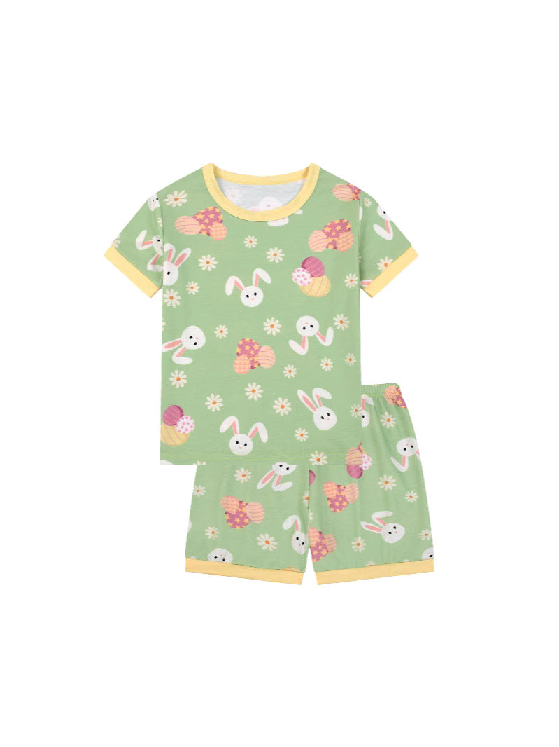 Flame-retardant fabric cross-border foreign trade summer girl home clothes full printed small fresh cute bunny 2-piece suit