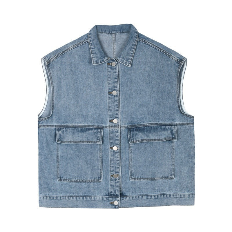 Denim vest for women springk-style student outwearlooseslimming lookfashionbai casual sleeveless vest