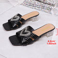 2026 summer new arrival: plus size women's casual rhinestone slides - chunky heel, perfect for skirts, cross-border e-commerce