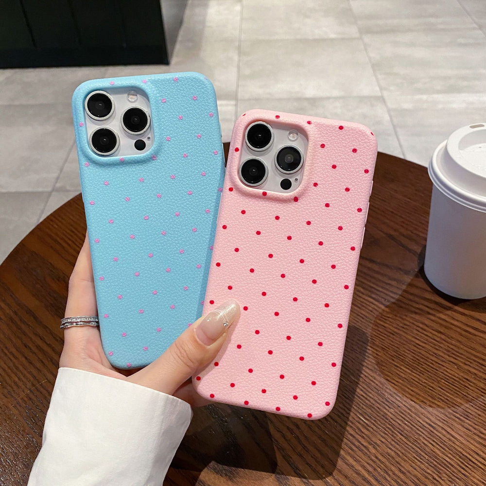 Leather pattern suitable for apple 16pro polka dot mobile phone case iphone12/15 anti-fall soft case simple protective cover 13