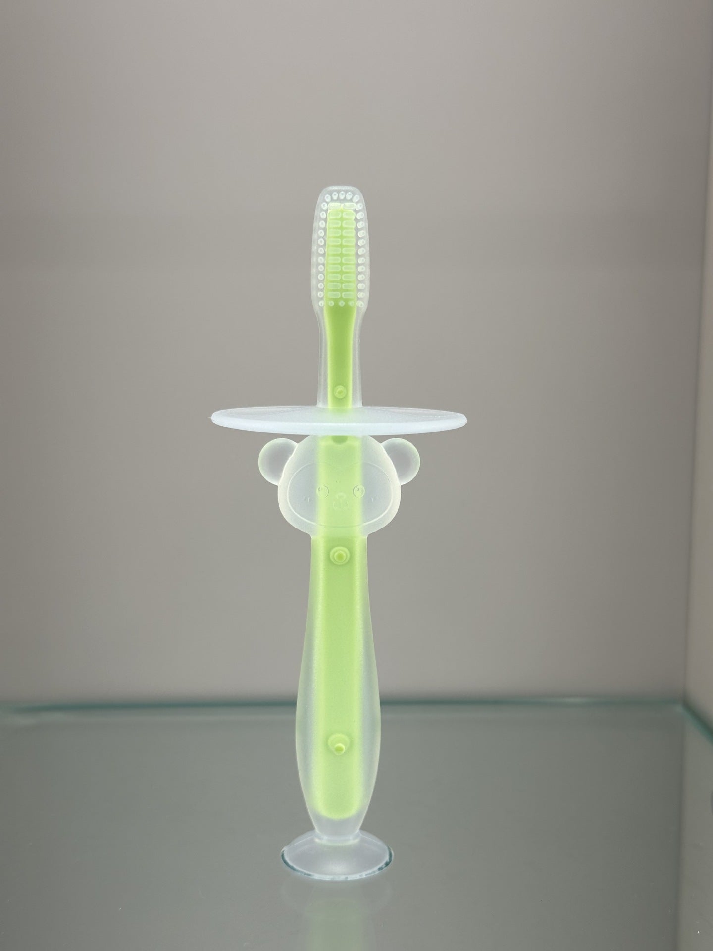 Baby training silicone three-dimensional baby teeth brush standing suction cup toothbrush silicone tongue coating soft bristle brush baffle safety brush