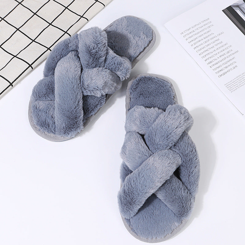 2024 source manufacturer cross stuffed slippers fall and winter new arrival indoor heattech cotton slippers thickened leaky toe furry slippers